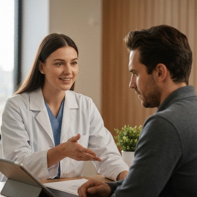 Healthcare professional consulting with a patient about food allergies or sensitivities